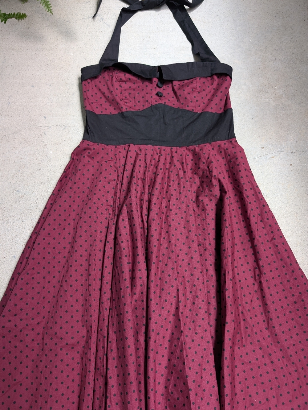 Hell Bunny Vixen Ashley Burgundy Black Polka Dot Fit & Flare Dress - Picture 8 of 11